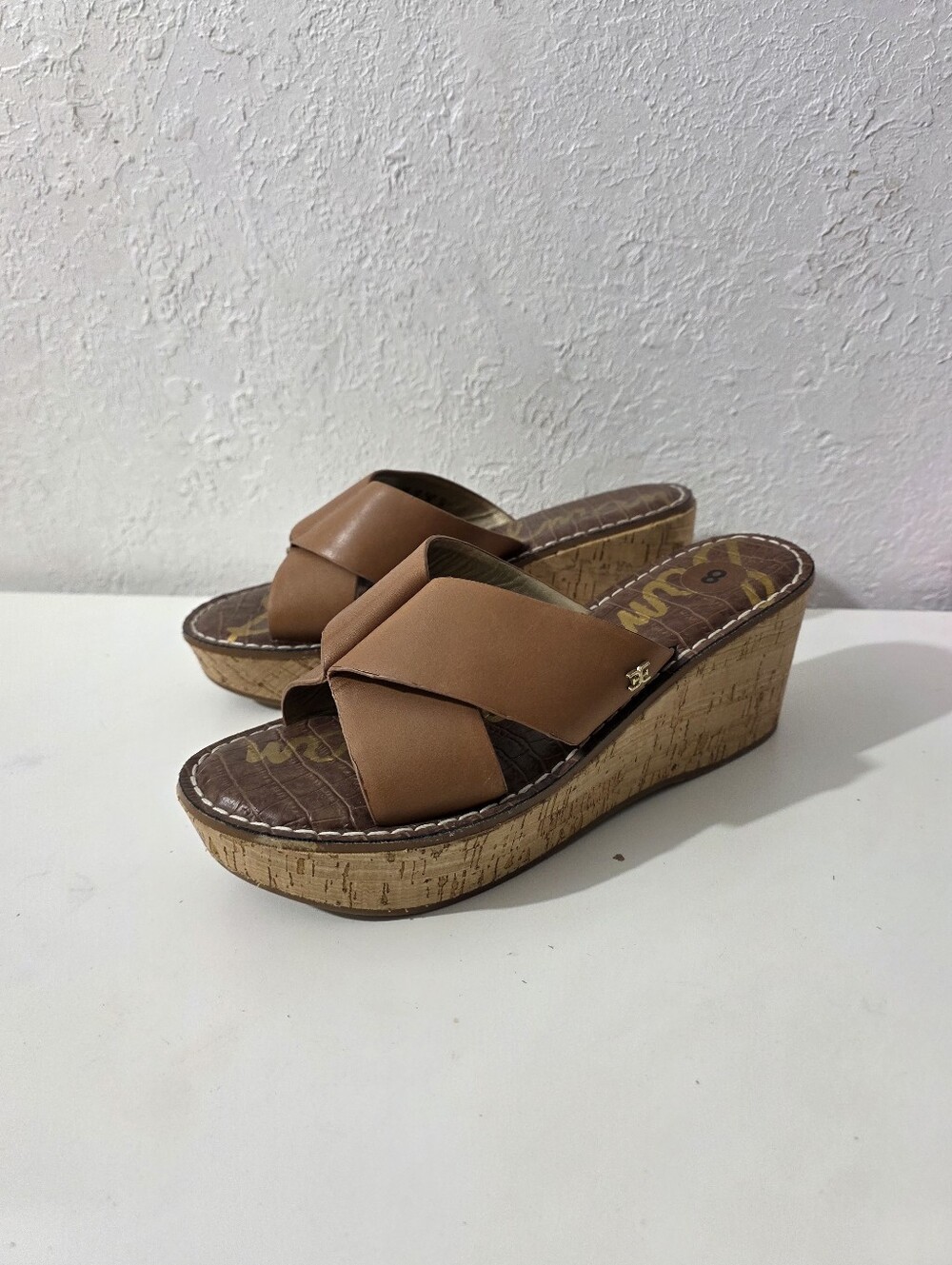 Sam Edelman Remini Brown Wedge Platform Leather Strap Sandals Womens Size 8